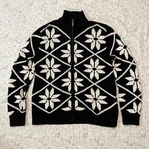 Vintage Y2k Jones New York Sweater Knit Zip Up Cardigan 100% Cotton Snowflake
